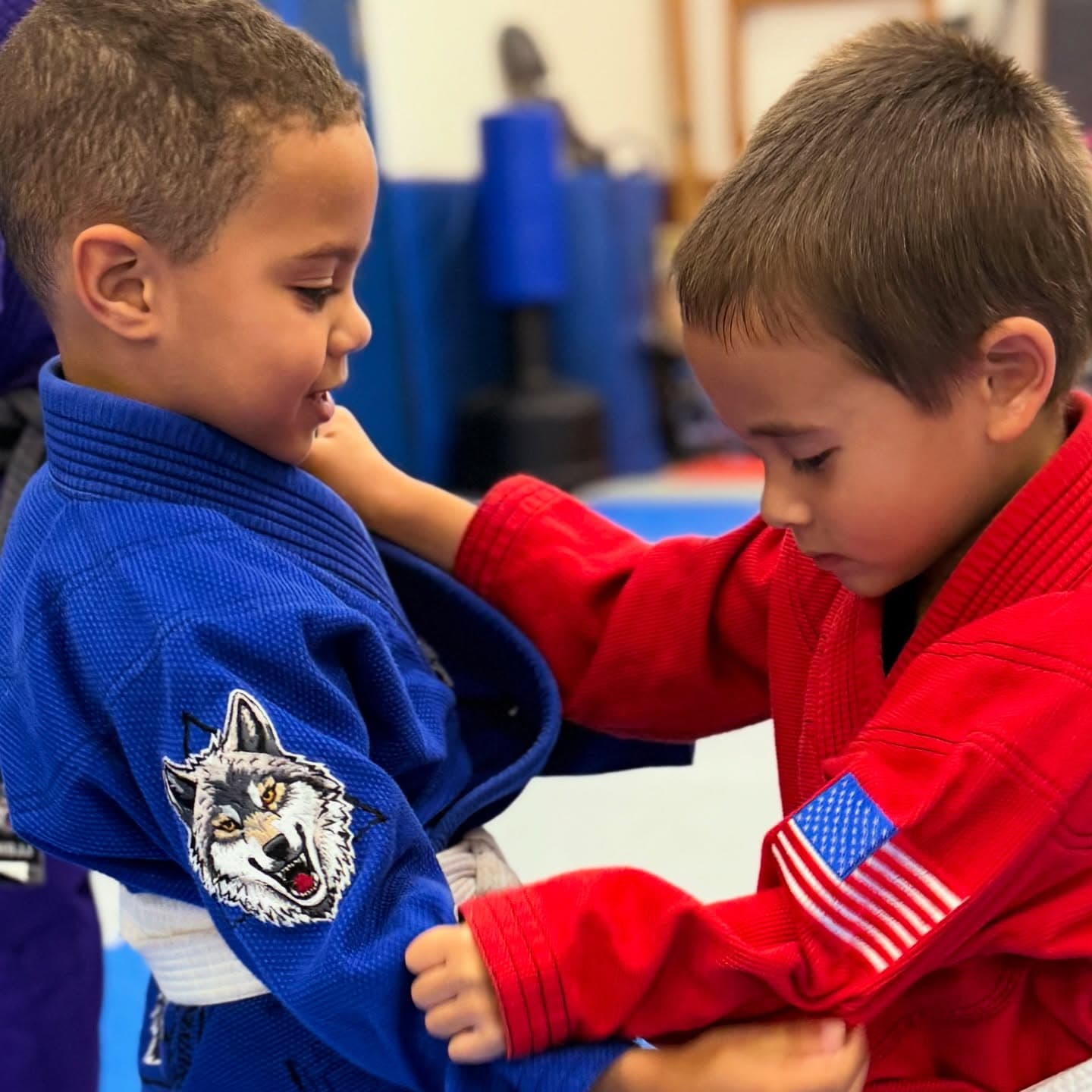 Two kids practicing Jiu-Jitsu grips at Vykyng Martial Arts Club